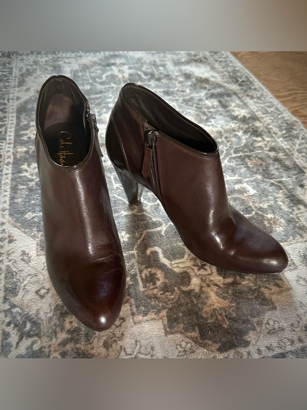 Cole Haan Nike Air Clair Brown Leather Patent Accent Ankle Boots Booties Size 9